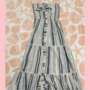 Blue Island strapless striped tie maxi dress!